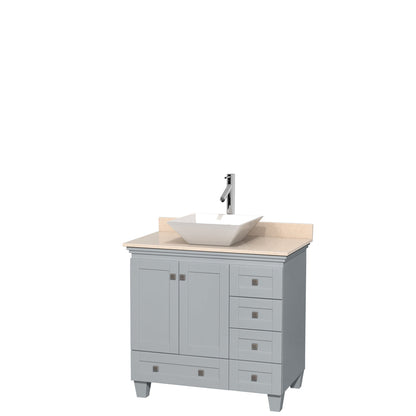 Wyndham Collection Acclaim 36" Single Bathroom Vanity in Oyster Gray With Ivory Marble Countertop & Pyra White Porcelain Sink