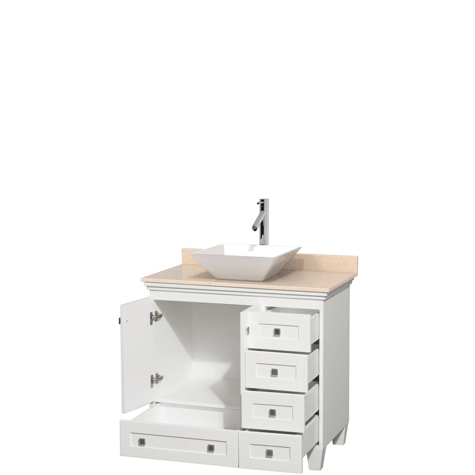 Wyndham Collection Acclaim 36" Single Bathroom Vanity in White With Ivory Marble Countertop & Pyra White Porcelain Sink