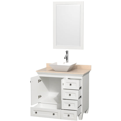 Wyndham Collection Acclaim 36" Single Bathroom Vanity in White With Ivory Marble Countertop, Pyra White Porcelain Sink & 24" Mirror
