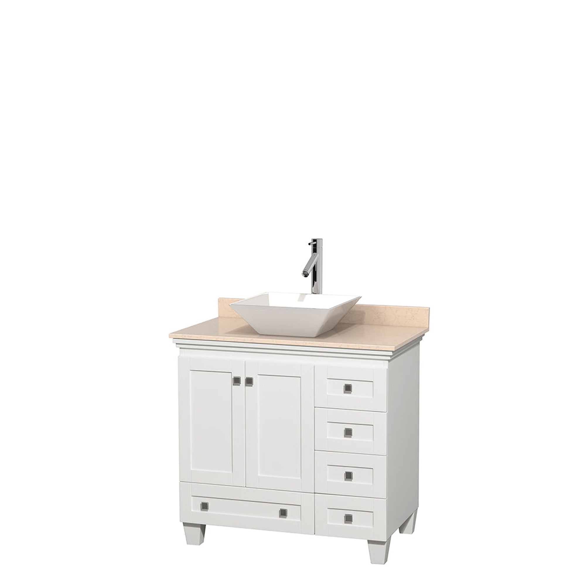 Wyndham Collection Acclaim 36" Single Bathroom Vanity in White With Ivory Marble Countertop & Pyra White Porcelain Sink