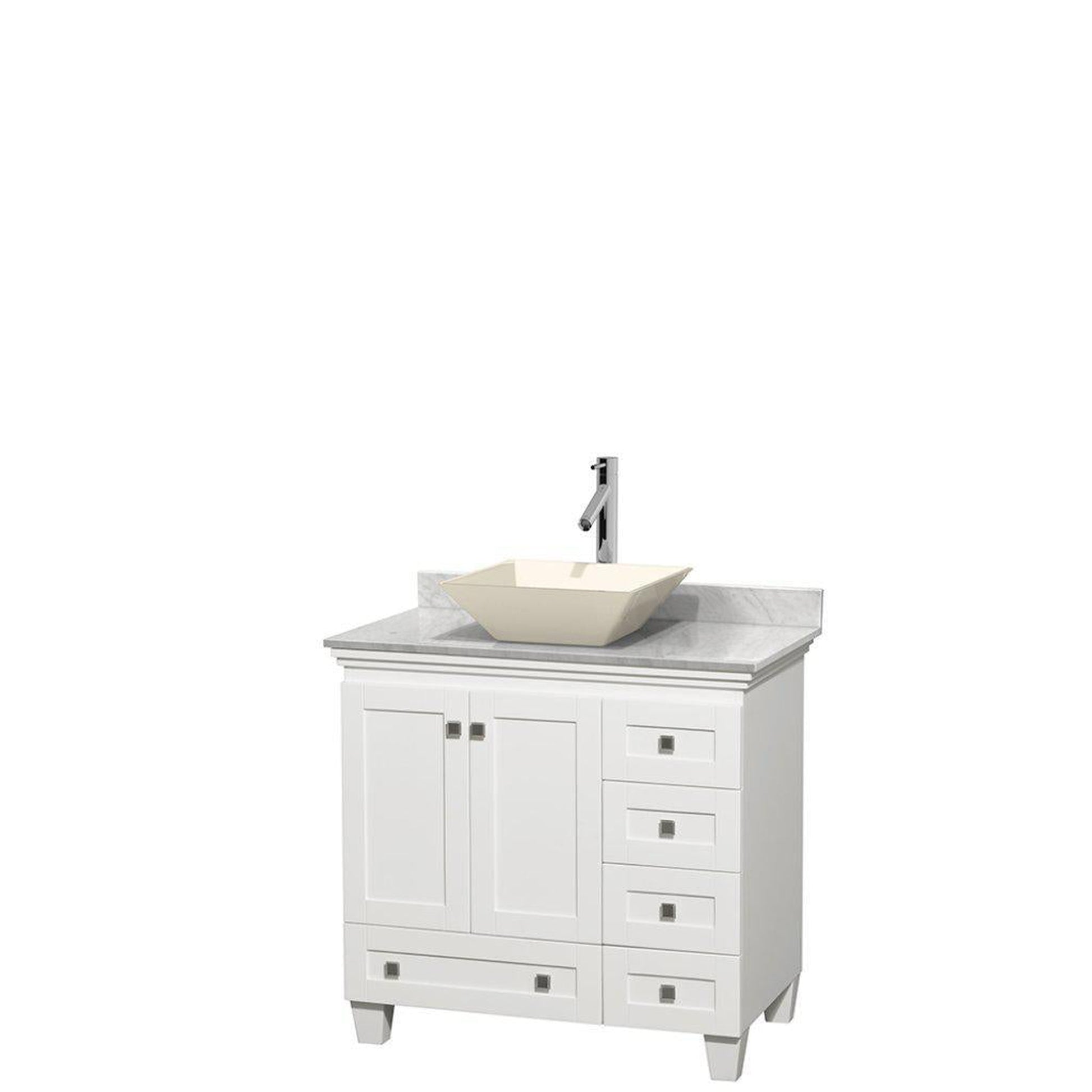 Wyndham Collection Acclaim 36" Single Bathroom White Vanity With White Carrara Marble Countertop And Pyra Bone Porcelain Sink