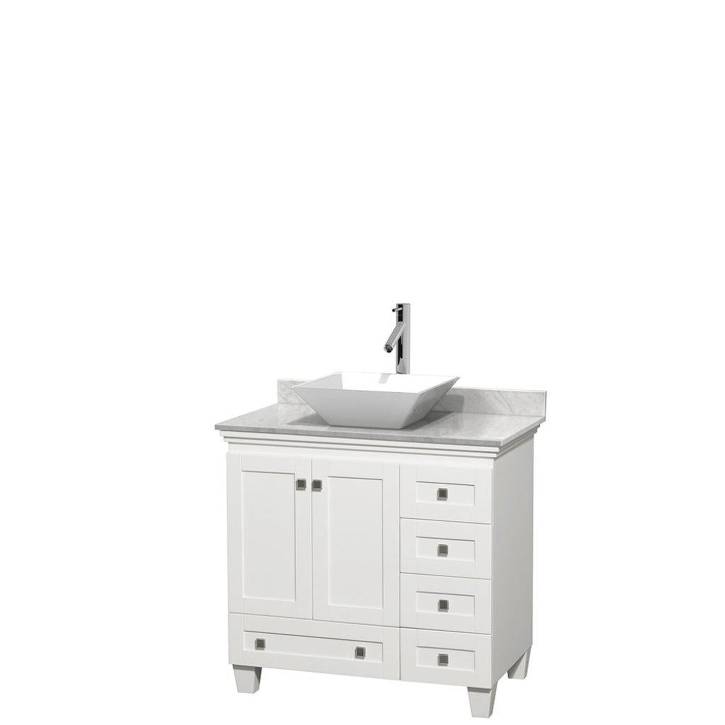 Wyndham Collection Acclaim 36" Single Bathroom White Vanity With White Carrara Marble Countertop And Pyra White Porcelain Sink