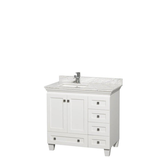 Wyndham Collection Acclaim 36" Single Bathroom White Vanity With White Carrara Marble Countertop And Undermount Square Sink