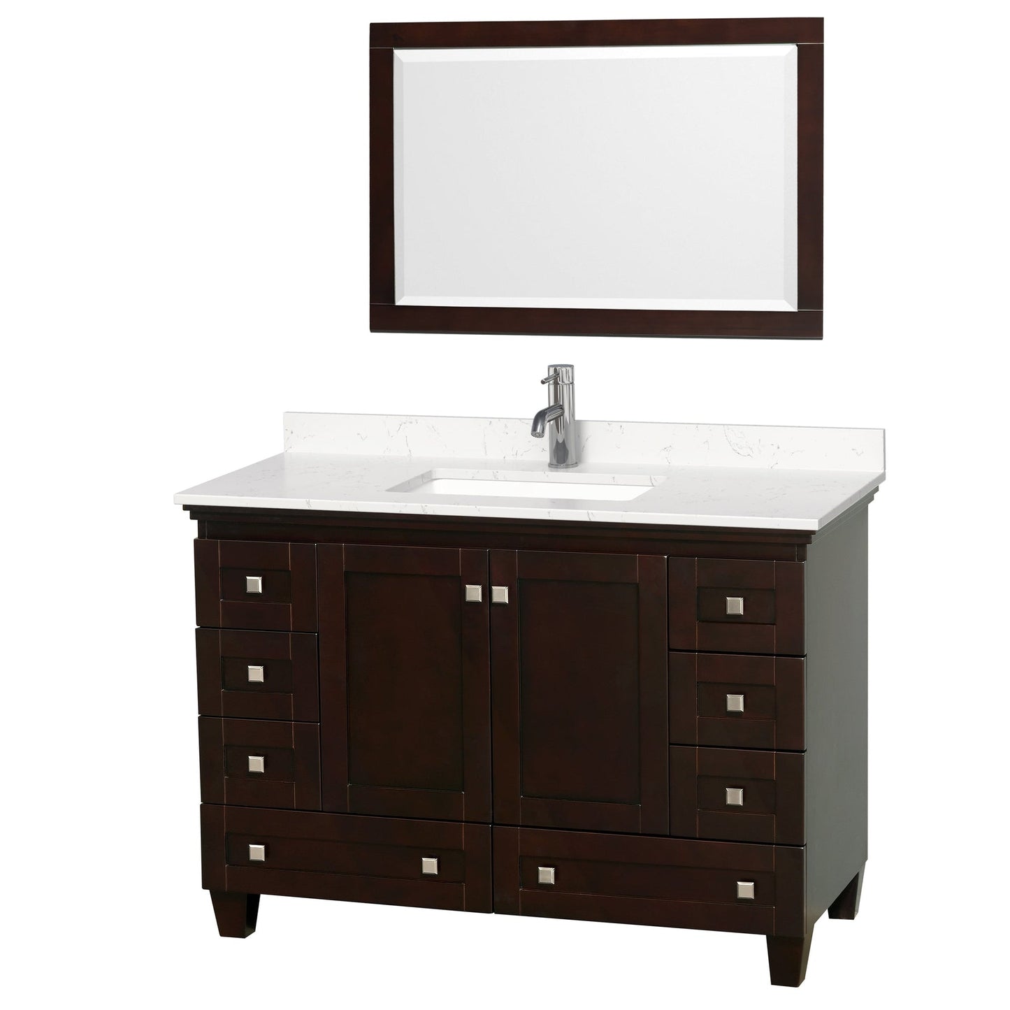 Wyndham Collection Acclaim 48" Single Bathroom Espresso Vanity Set With Light-Vein Carrara Cultured Marble Countertop And Undermount Square Sink And 24" Mirror