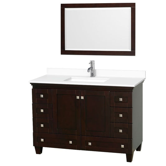 Wyndham Collection Acclaim 48" Single Bathroom Espresso Vanity Set With White Cultured Marble Countertop And Undermount Square Sink And 24" Mirror