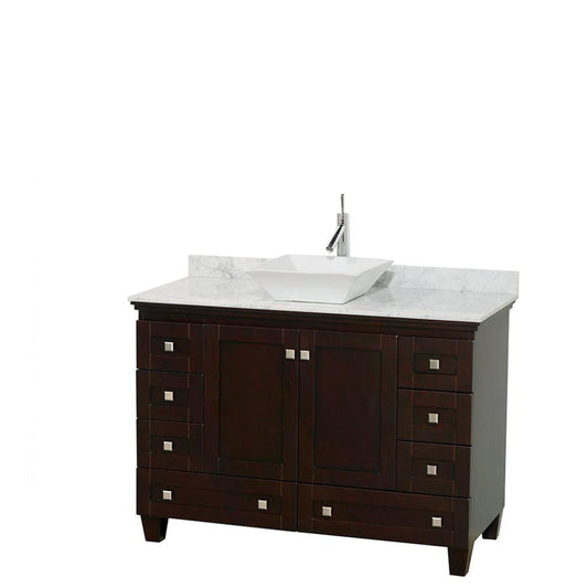 Wyndham Collection Acclaim 48" Single Bathroom Espresso Vanity With White Carrara Marble Countertop And Pyra White Sink