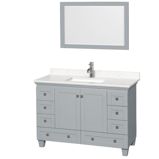 Wyndham Collection Acclaim 48" Single Bathroom Oyster Gray Vanity Set With Light-Vein Carrara Cultured Marble Countertop And Undermount Square Sink And 24" Mirror