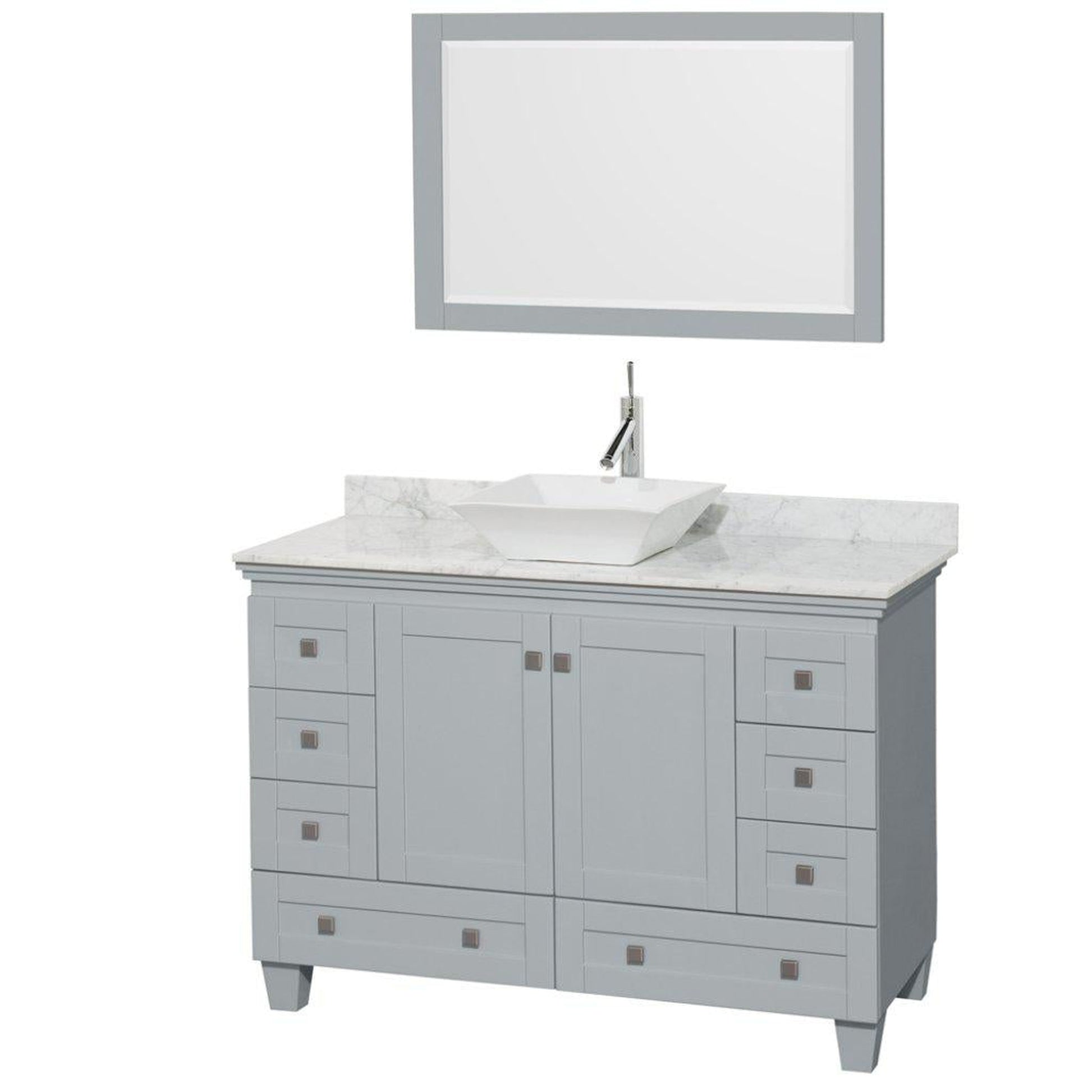 Wyndham Collection Acclaim 48" Single Bathroom Oyster Gray Vanity Set With White Carrara Marble Countertop And Pyra White Porcelain Sink And 24" Mirror