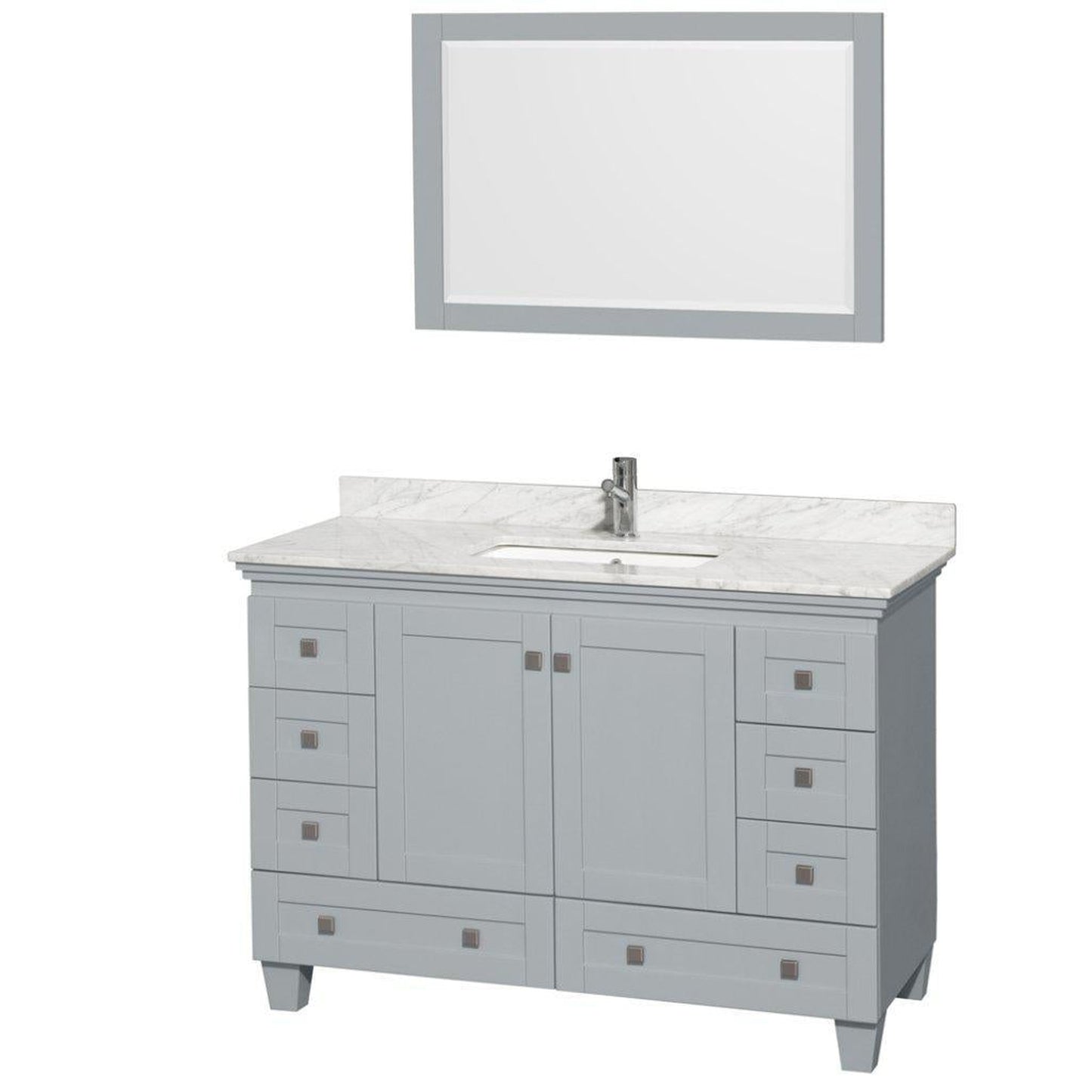 Wyndham Collection Acclaim 48" Single Bathroom Oyster Gray Vanity Set With White Carrara Marble Countertop And Undermount Square Sink And 24" Mirror