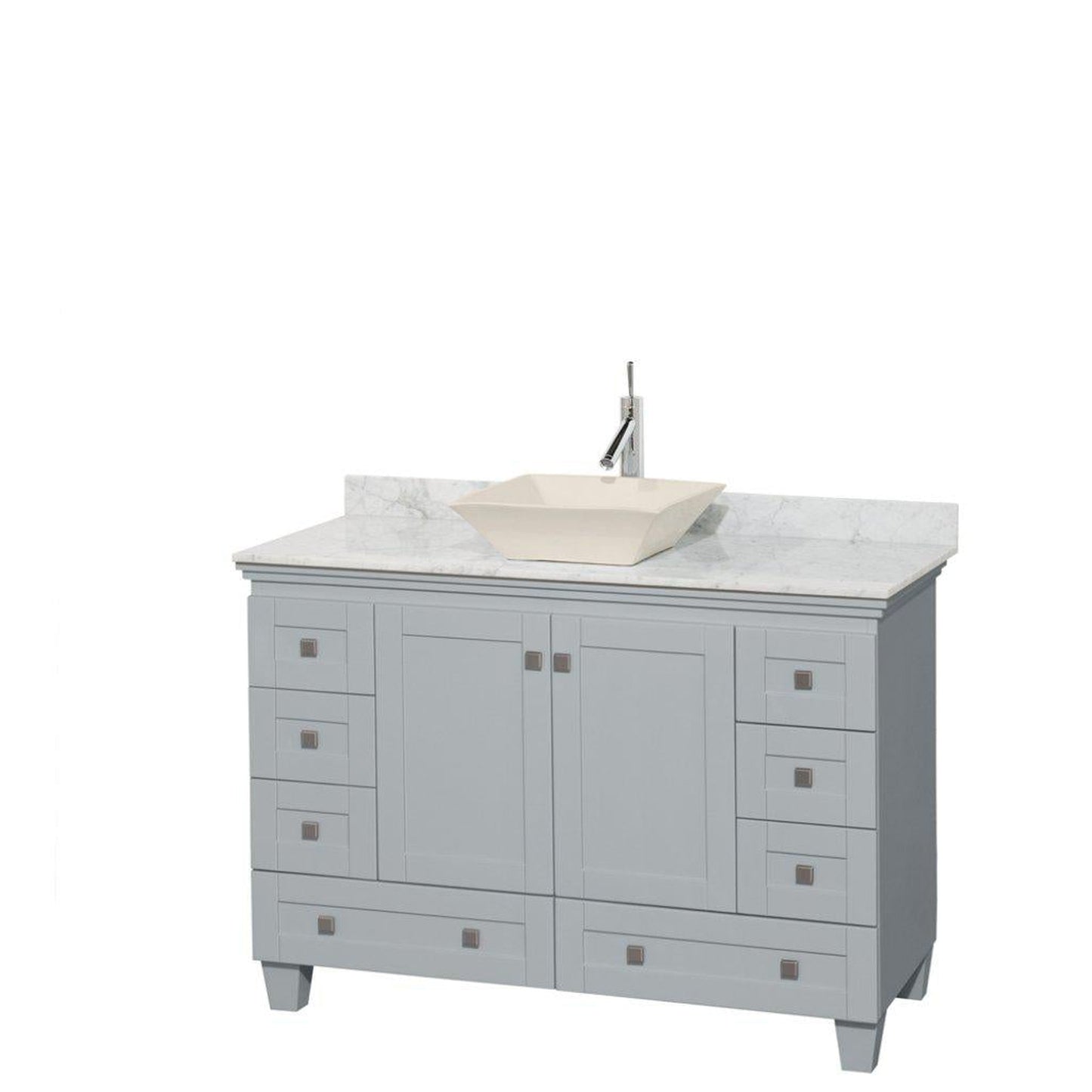 Wyndham Collection Acclaim 48" Single Bathroom Oyster Gray Vanity With White Carrara Marble Countertop And Pyra Bone Porcelain Sink