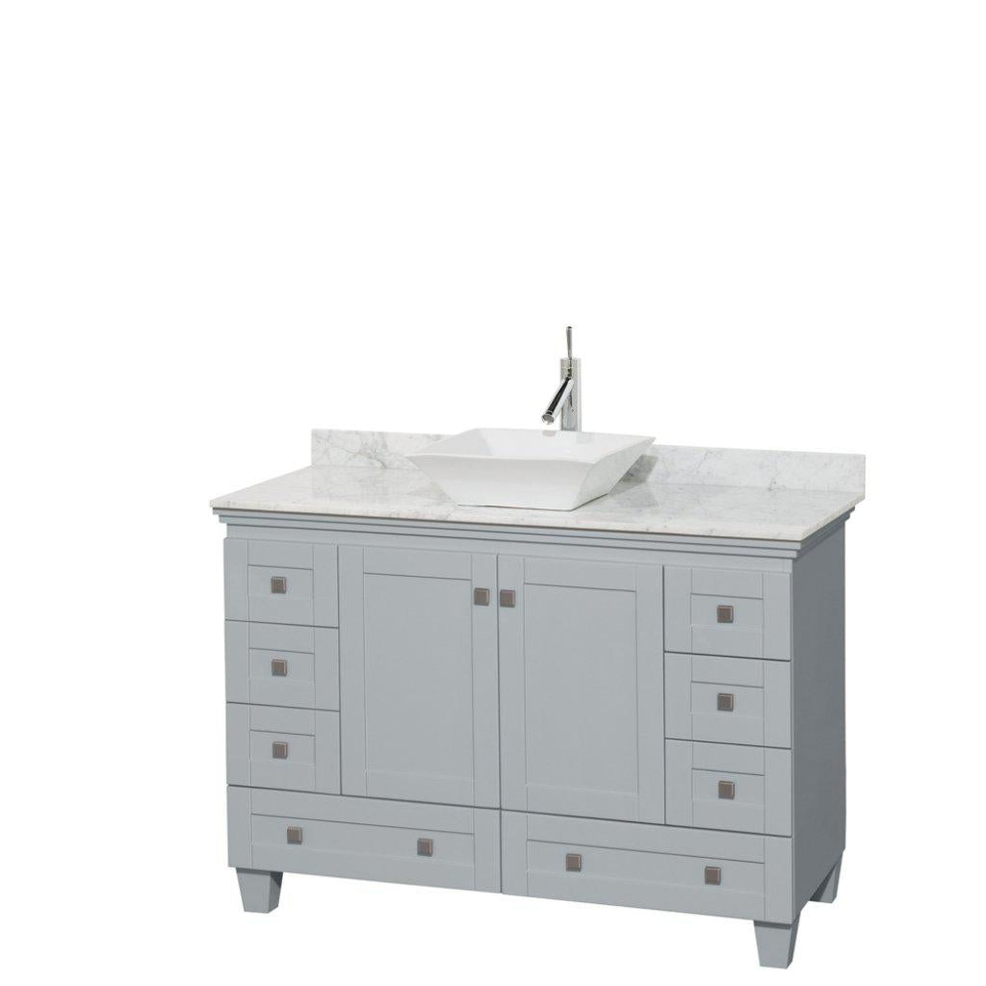 Wyndham Collection Acclaim 48" Single Bathroom Oyster Gray Vanity With White Carrara Marble Countertop And Pyra White Porcelain Sink