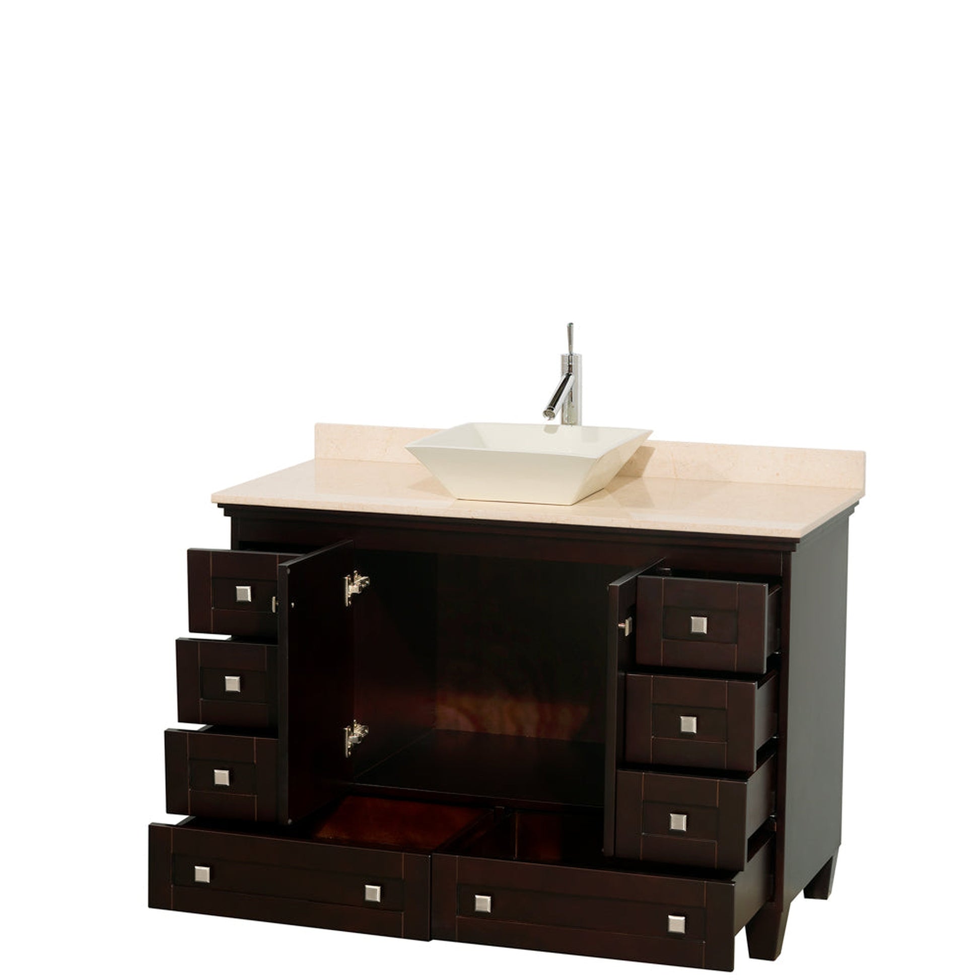 Wyndham Collection Acclaim 48" Single Bathroom Vanity in Espresso With Ivory Marble Countertop & Pyra Bone Porcelain Sink