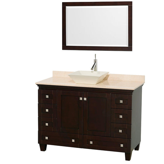 Wyndham Collection Acclaim 48" Single Bathroom Vanity in Espresso With Ivory Marble Countertop, Pyra Bone Porcelain Sink & 24" Mirror