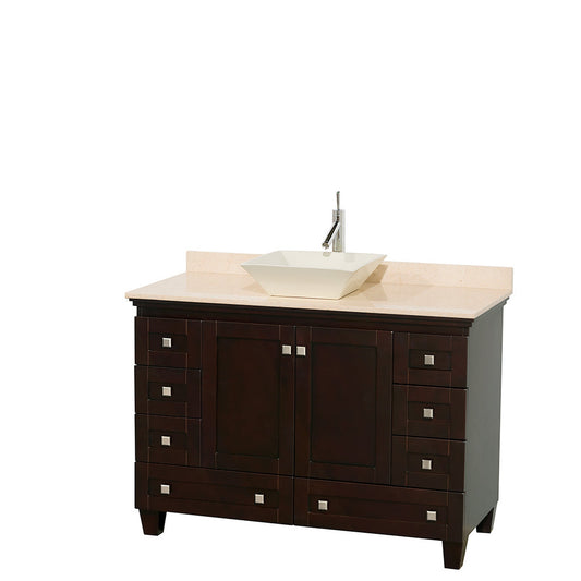 Wyndham Collection Acclaim 48" Single Bathroom Vanity in Espresso With Ivory Marble Countertop & Pyra Bone Porcelain Sink