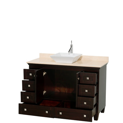 Wyndham Collection Acclaim 48" Single Bathroom Vanity in Espresso With Ivory Marble Countertop & Pyra White Porcelain Sink