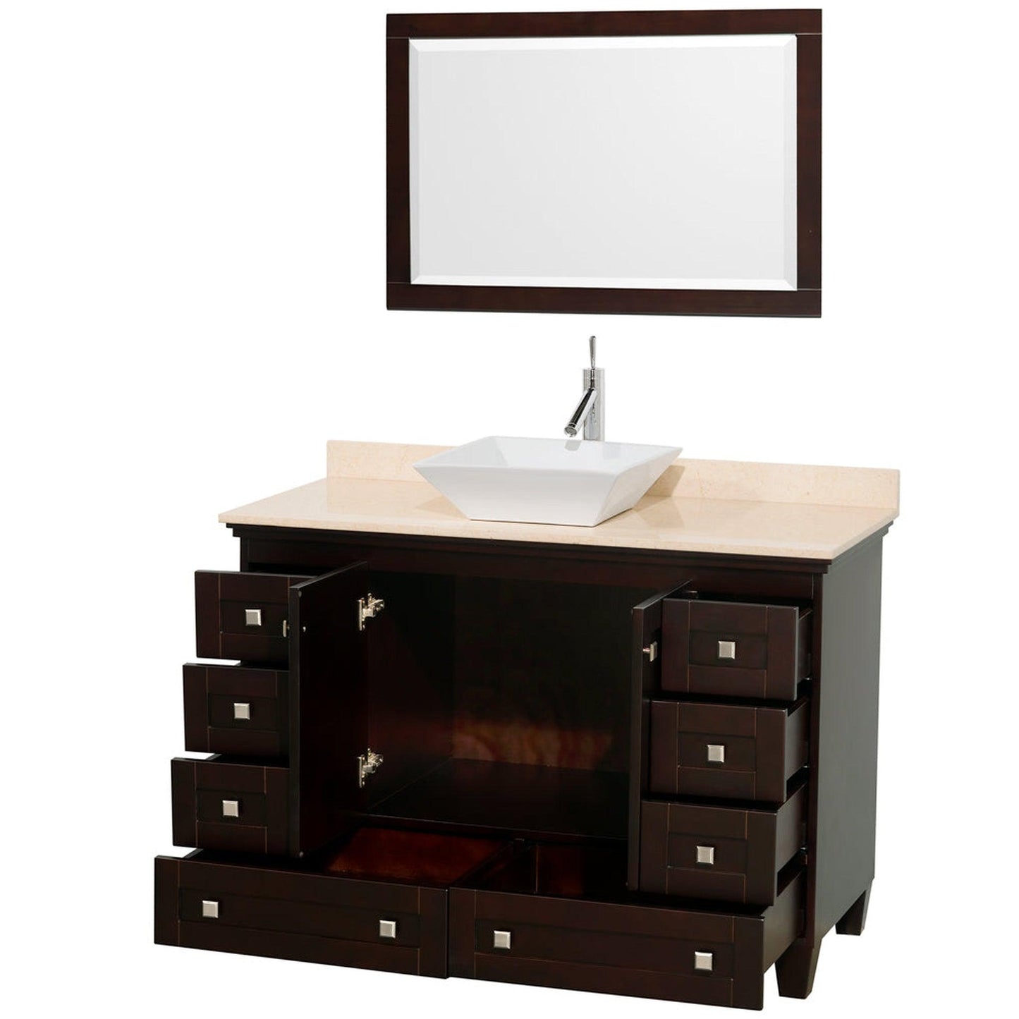 Wyndham Collection Acclaim 48" Single Bathroom Vanity in Espresso With Ivory Marble Countertop, Pyra White Porcelain Sink & 24" Mirror