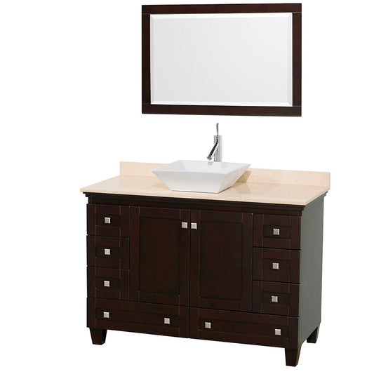 Wyndham Collection Acclaim 48" Single Bathroom Vanity in Espresso With Ivory Marble Countertop, Pyra White Porcelain Sink & 24" Mirror