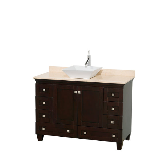 Wyndham Collection Acclaim 48" Single Bathroom Vanity in Espresso With Ivory Marble Countertop & Pyra White Porcelain Sink
