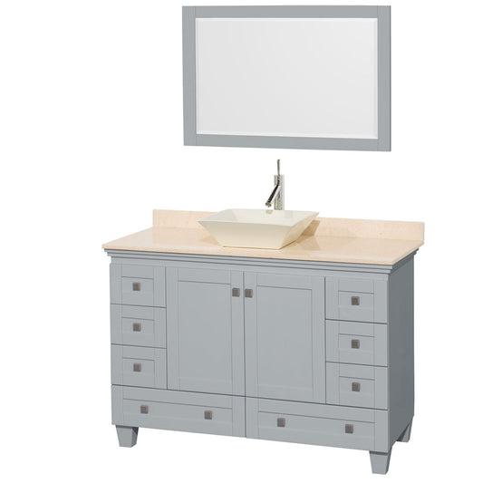 Wyndham Collection Acclaim 48" Single Bathroom Vanity in Oyster Gray With Ivory Marble Countertop, Pyra Bone Porcelain Sink & 24" Mirror