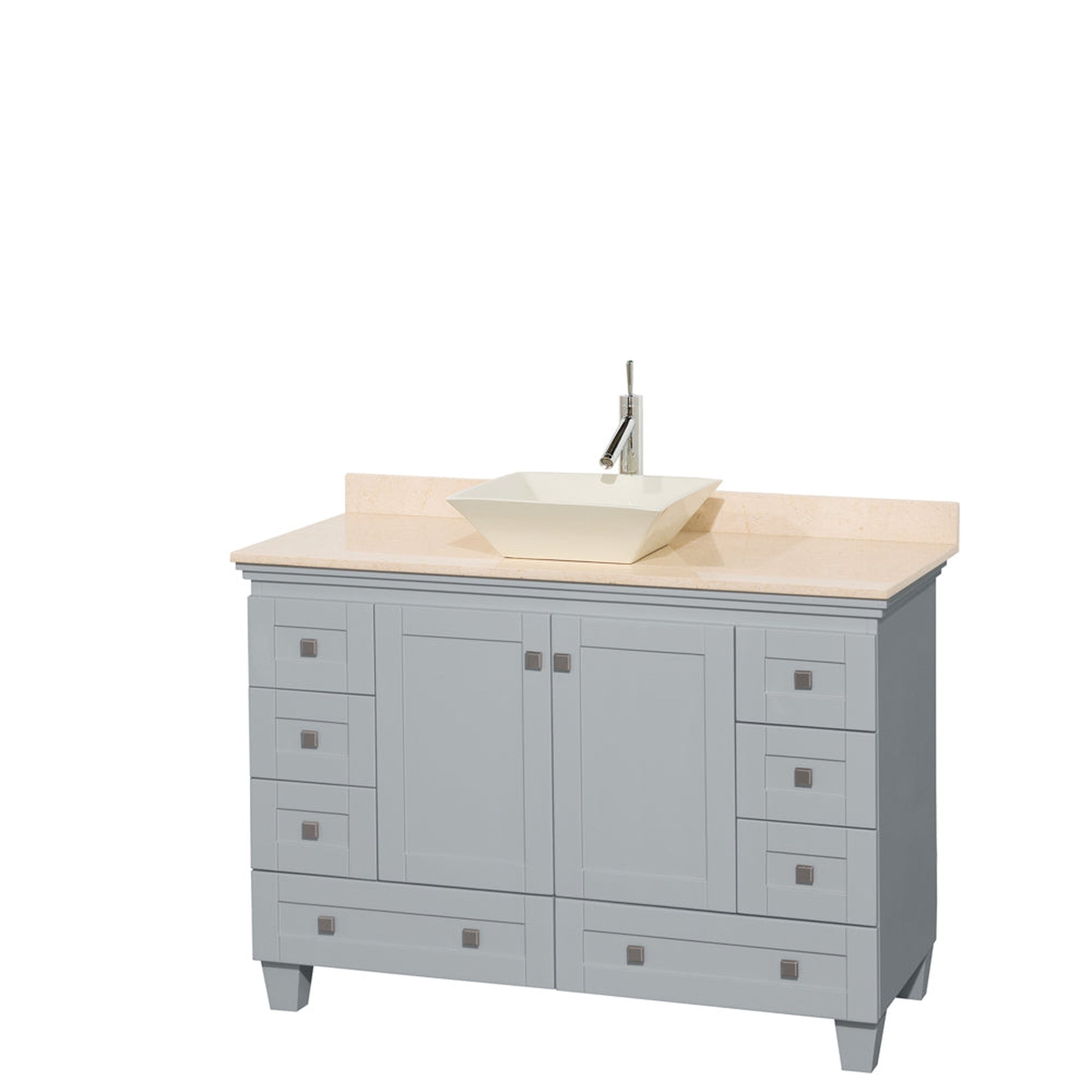Wyndham Collection Acclaim 48" Single Bathroom Vanity in Oyster Gray With Ivory Marble Countertop & Pyra Bone Porcelain Sink