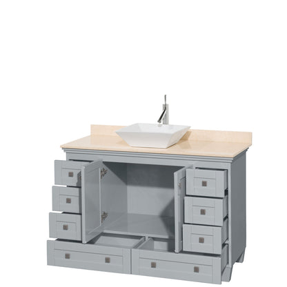 Wyndham Collection Acclaim 48" Single Bathroom Vanity in Oyster Gray With Ivory Marble Countertop & Pyra White Porcelain Sink
