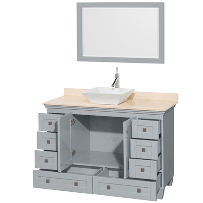 Wyndham Collection Acclaim 48" Single Bathroom Vanity in Oyster Gray With Ivory Marble Countertop, Pyra White Porcelain Sink & 24" Mirror