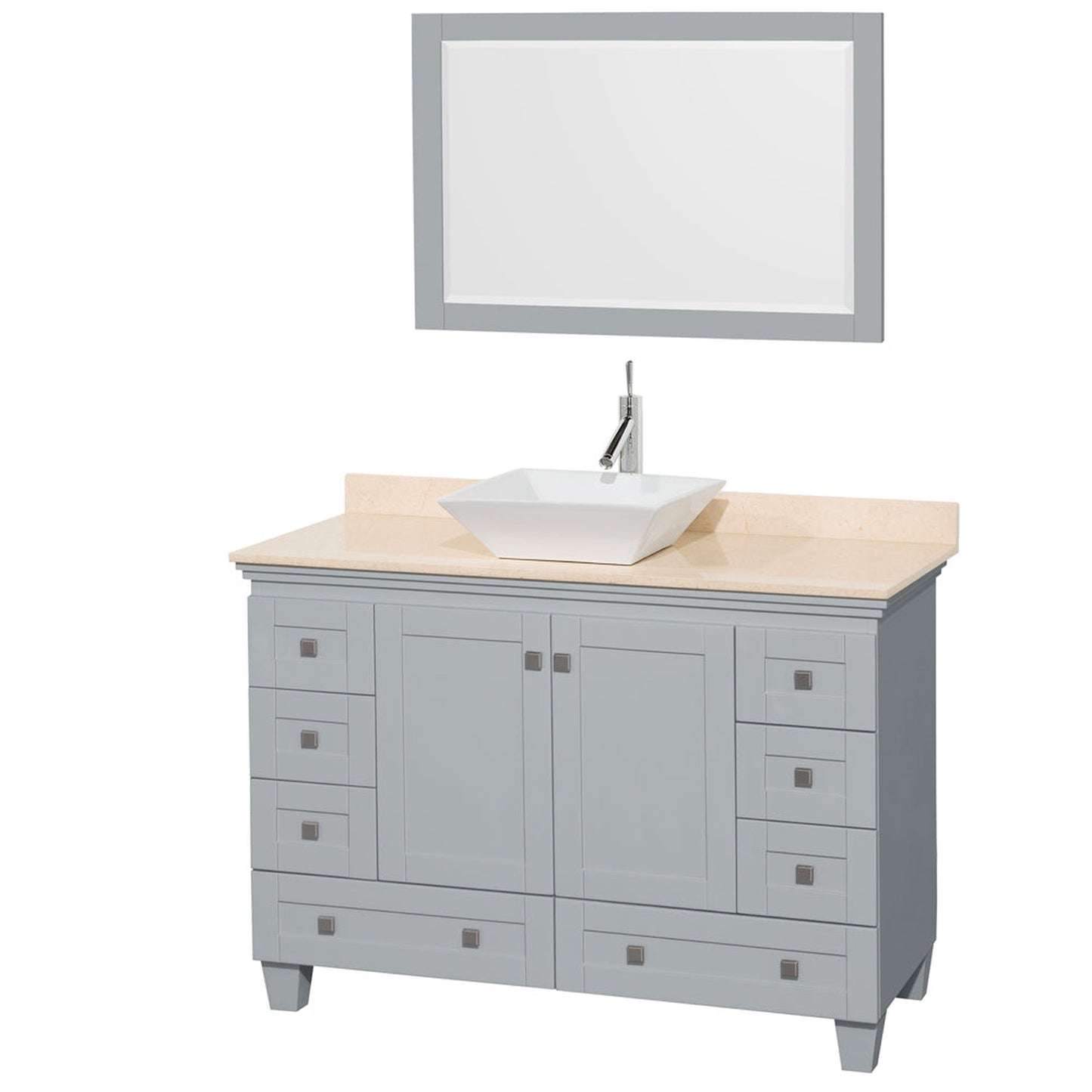 Wyndham Collection Acclaim 48" Single Bathroom Vanity in Oyster Gray With Ivory Marble Countertop, Pyra White Porcelain Sink & 24" Mirror