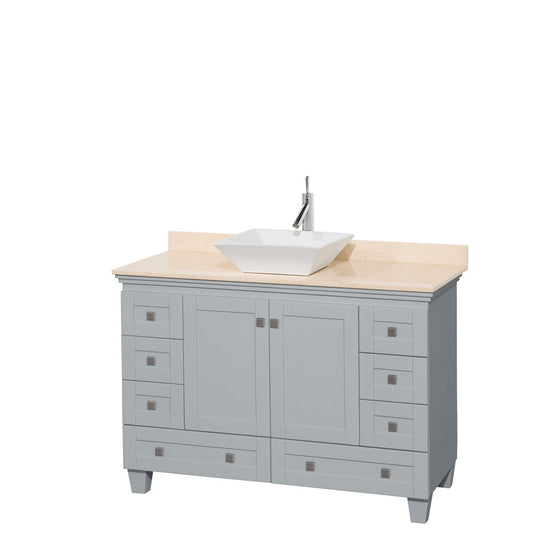 Wyndham Collection Acclaim 48" Single Bathroom Vanity in Oyster Gray With Ivory Marble Countertop & Pyra White Porcelain Sink