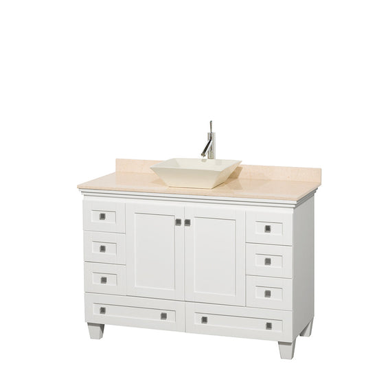 Wyndham Collection Acclaim 48" Single Bathroom Vanity in White With Ivory Marble Countertop & Pyra Bone Porcelain Sink