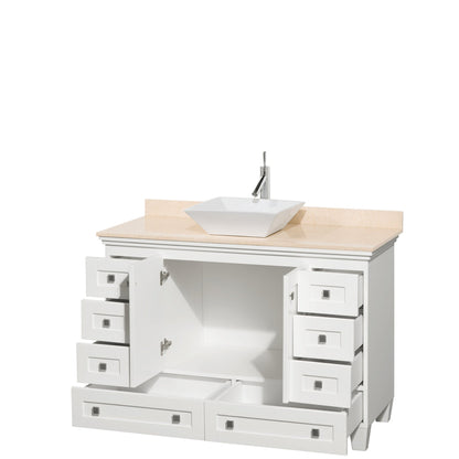 Wyndham Collection Acclaim 48" Single Bathroom Vanity in White With Ivory Marble Countertop & Pyra White Porcelain Sink