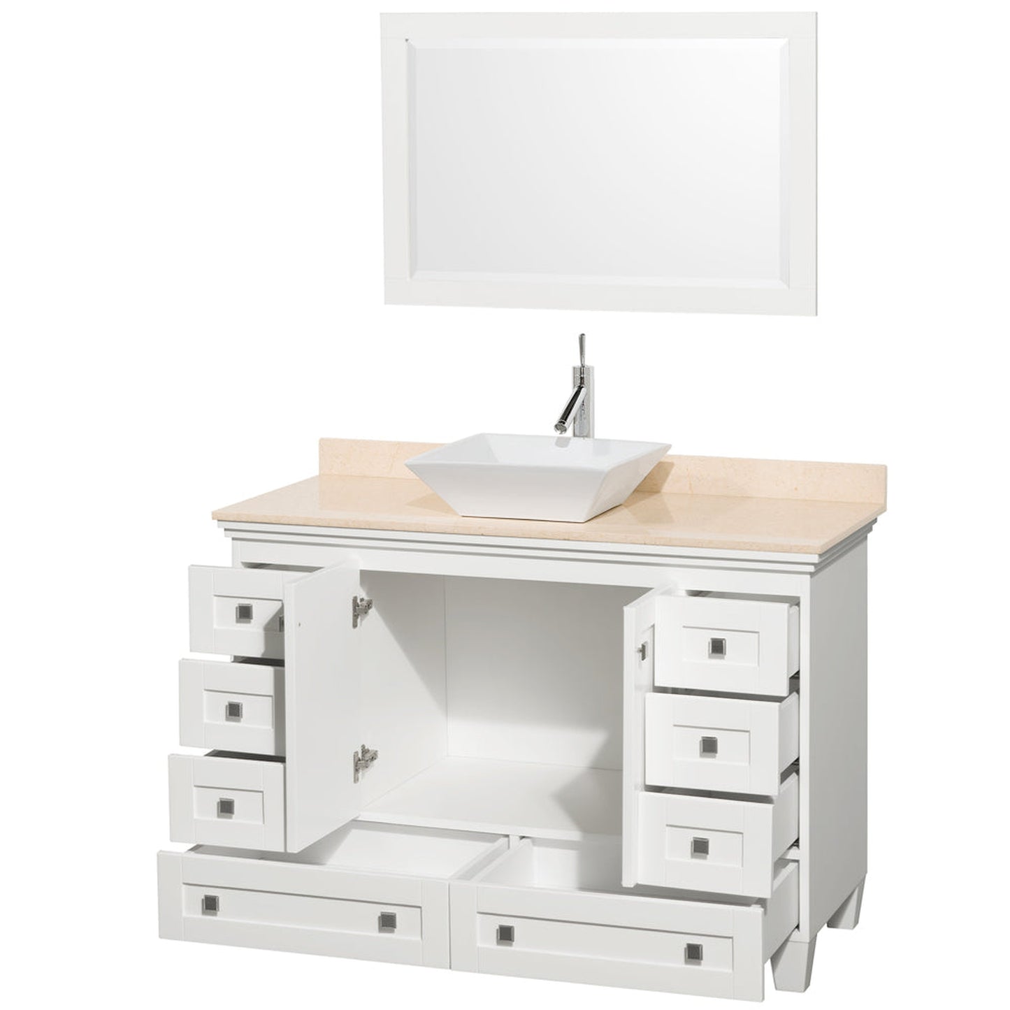 Wyndham Collection Acclaim 48" Single Bathroom Vanity in White With Ivory Marble Countertop, Pyra White Porcelain Sink & 24" Mirror