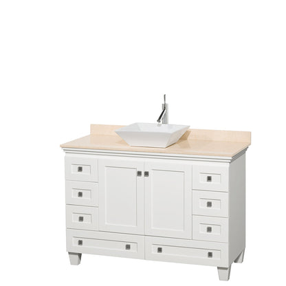 Wyndham Collection Acclaim 48" Single Bathroom Vanity in White With Ivory Marble Countertop & Pyra White Porcelain Sink