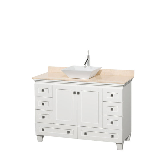 Wyndham Collection Acclaim 48" Single Bathroom Vanity in White With Ivory Marble Countertop & Pyra White Porcelain Sink