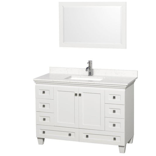 Wyndham Collection Acclaim 48" Single Bathroom White Vanity Set With Light-Vein Carrara Cultured Marble Countertop And Undermount Square Sink And 24" Mirror