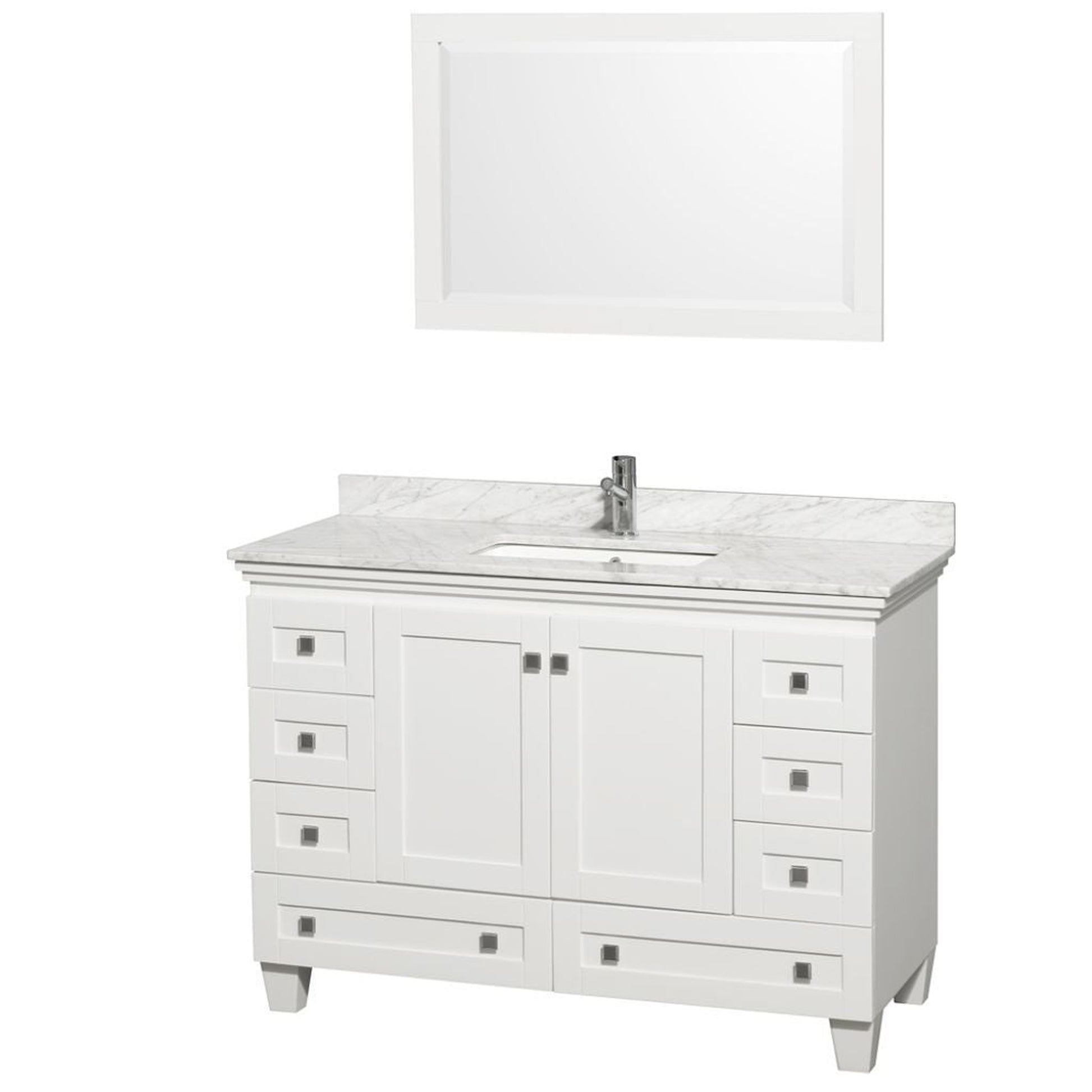 Wyndham Collection Acclaim 48" Single Bathroom White Vanity Set With White Carrara Marble Countertop And Undermount Square Sink And 24" Mirror