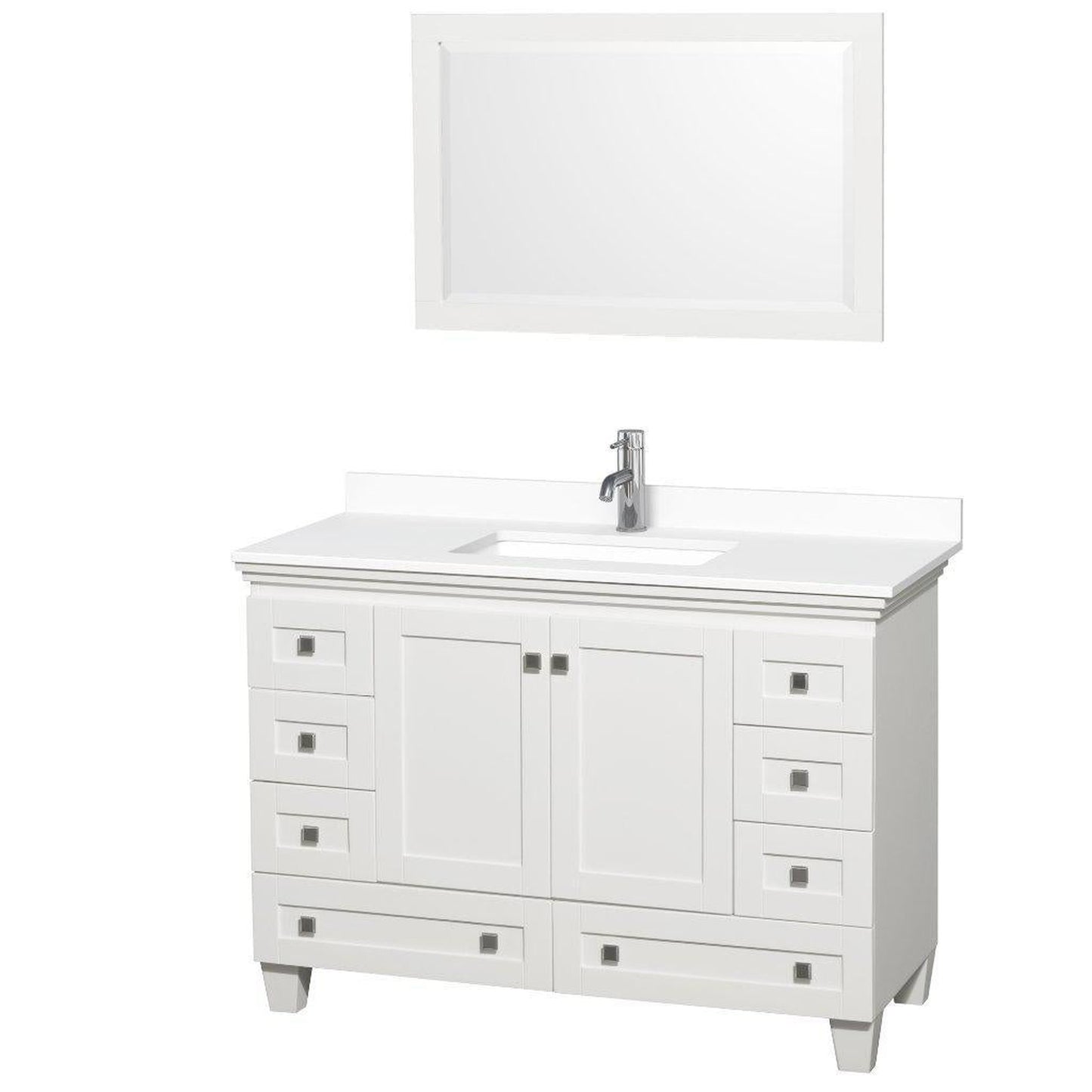 Wyndham Collection Acclaim 48" Single Bathroom White Vanity Set With White Cultured Marble Countertop And Undermount Square Sink And 24" Mirror