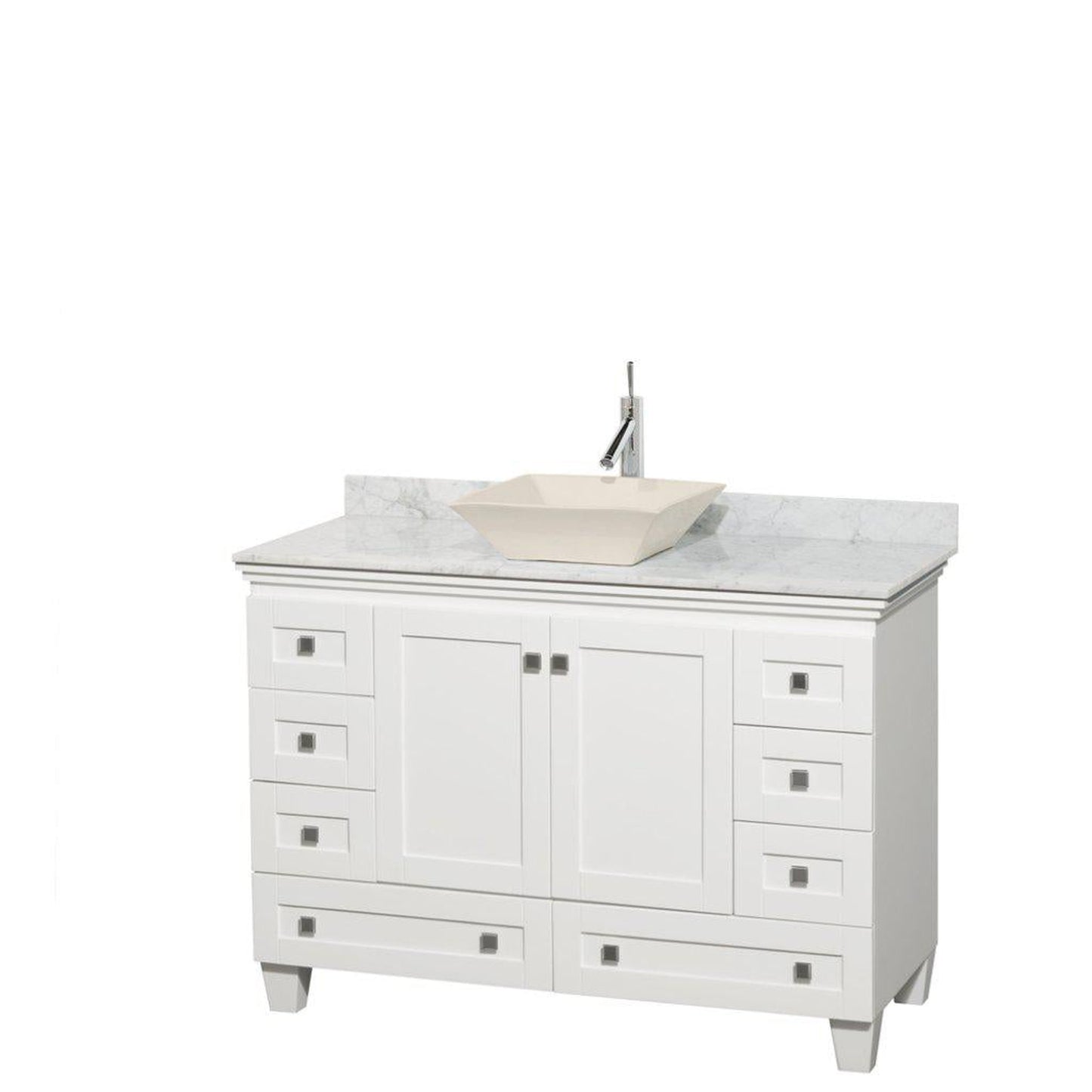 Wyndham Collection Acclaim 48" Single Bathroom White Vanity With White Carrara Marble Countertop And Pyra Bone Sink