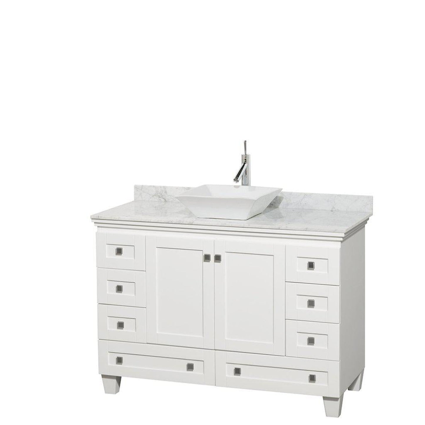 Wyndham Collection Acclaim 48" Single Bathroom White Vanity With White Carrara Marble Countertop And Pyra White Sink
