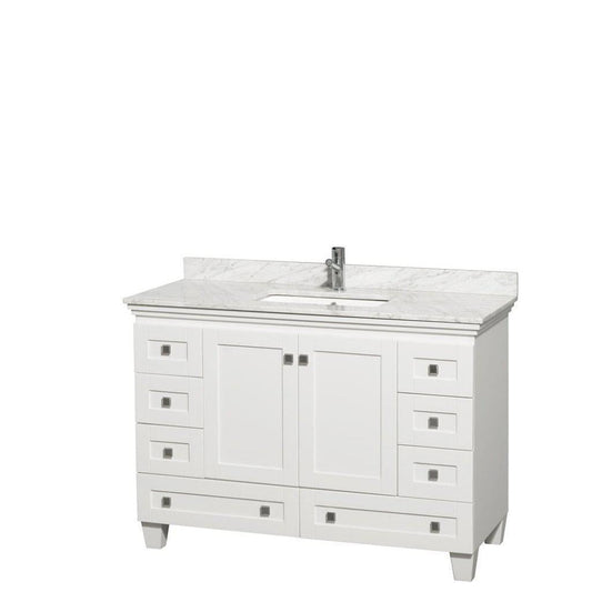 Wyndham Collection Acclaim 48" Single Bathroom White Vanity With White Carrara Marble Countertop And Undermount Square Sink