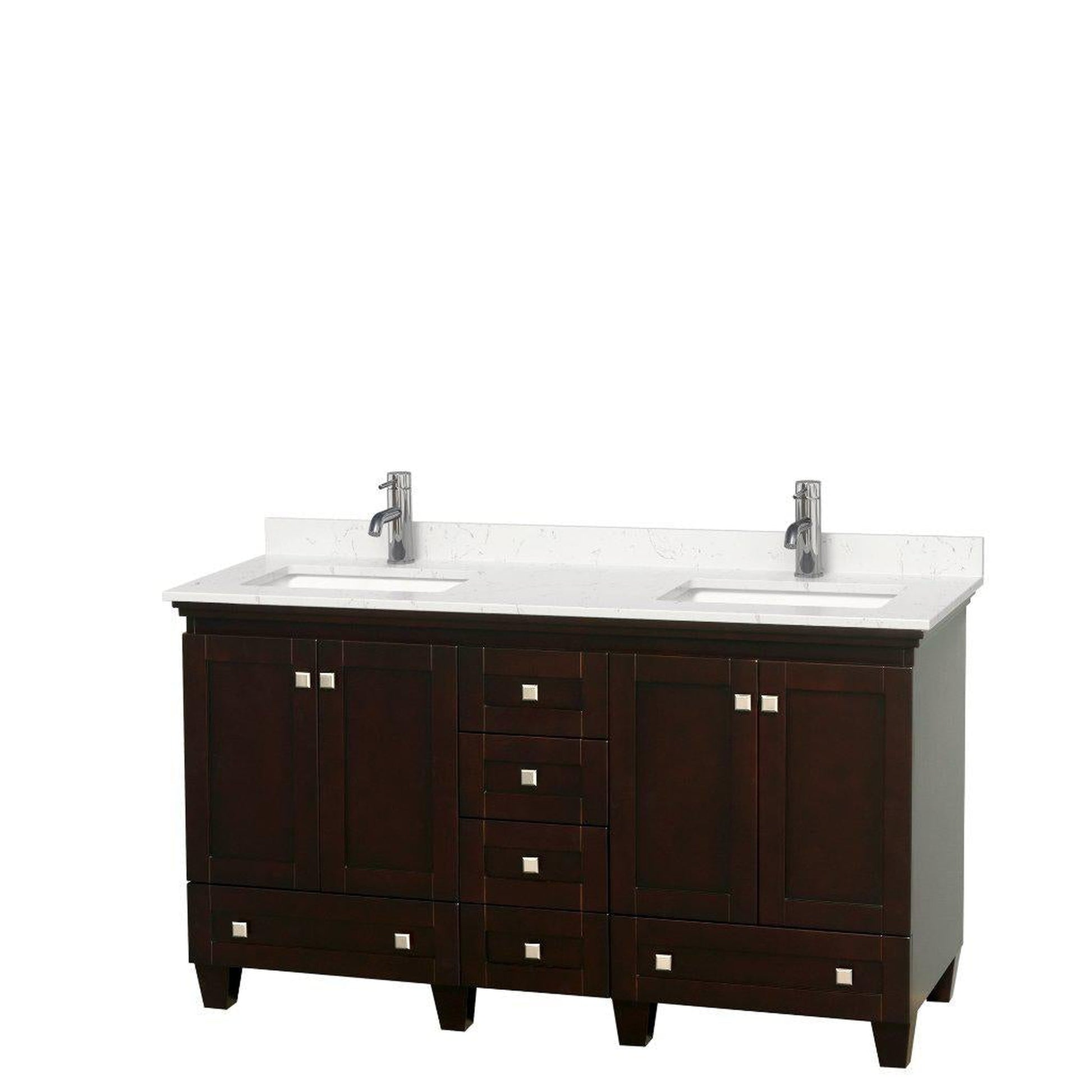 Wyndham Collection Acclaim 60" Double Bathroom Espresso Vanity With Light-Vein Carrara Cultured Marble Countertop And Undermount Square Sinks