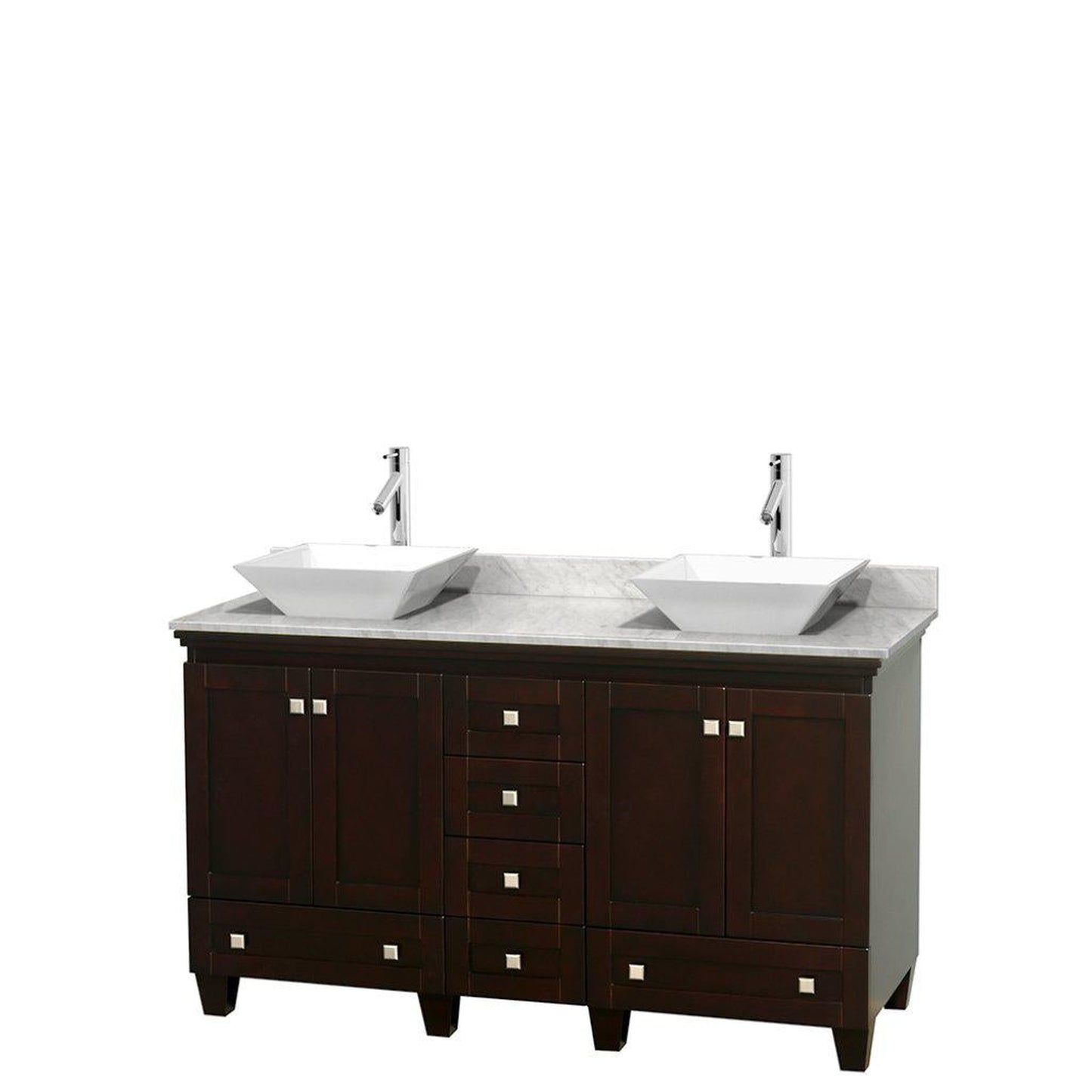 Wyndham Collection Acclaim 60" Double Bathroom Espresso Vanity With White Carrara Marble Countertop And Pyra White Sinks
