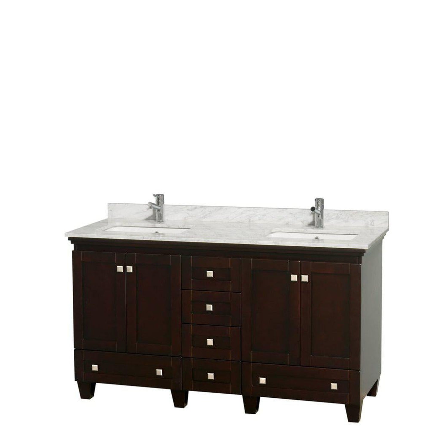 Wyndham Collection Acclaim 60" Double Bathroom Espresso Vanity With White Carrara Marble Countertop And Undermount Square Sinks