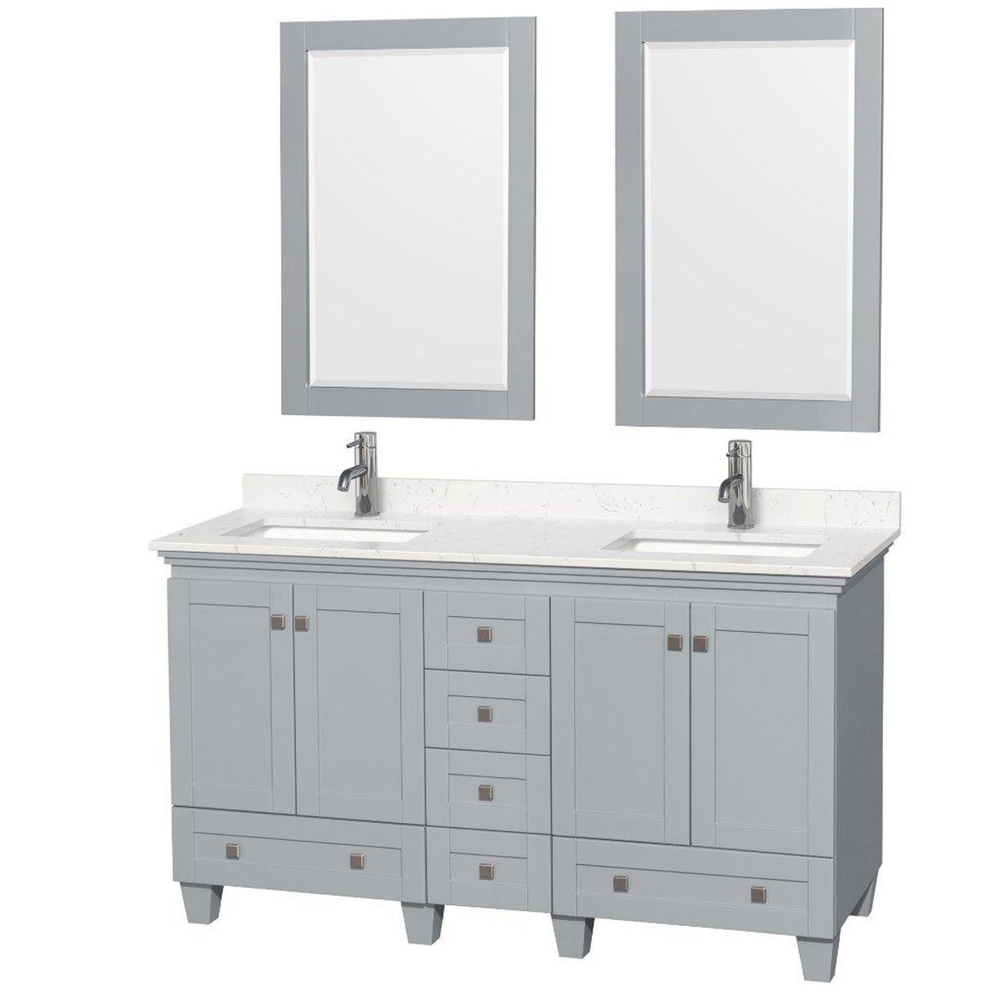 Wyndham Collection Acclaim 60" Double Bathroom Oyster Gray Vanity With Light-Vein Carrara Cultured Marble Countertop And Undermount Square Sinks And 2 Set Of 24" Mirror