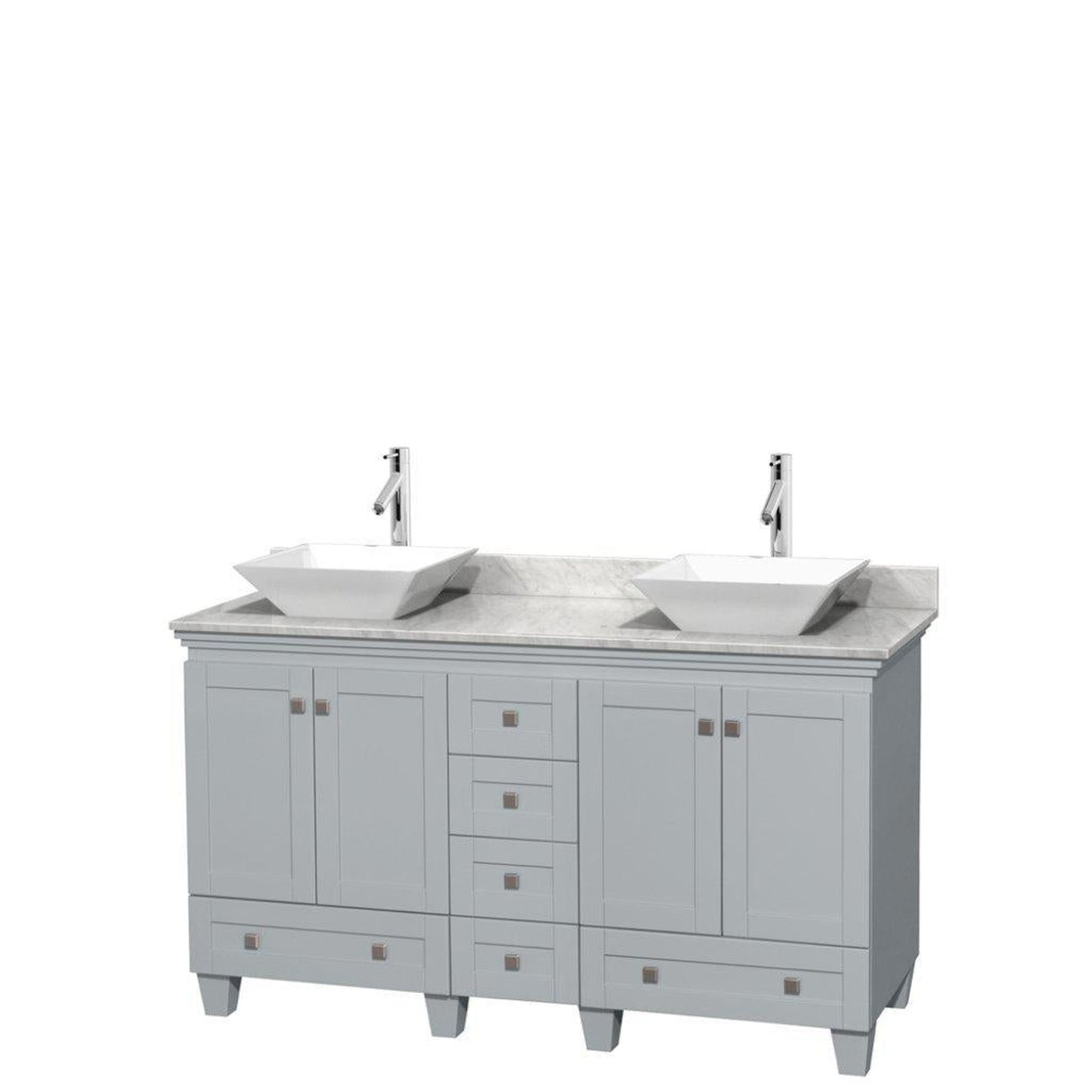 Wyndham Collection Acclaim 60" Double Bathroom Oyster Gray Vanity With White Carrara Marble Countertop And Pyra White Porcelain Sinks