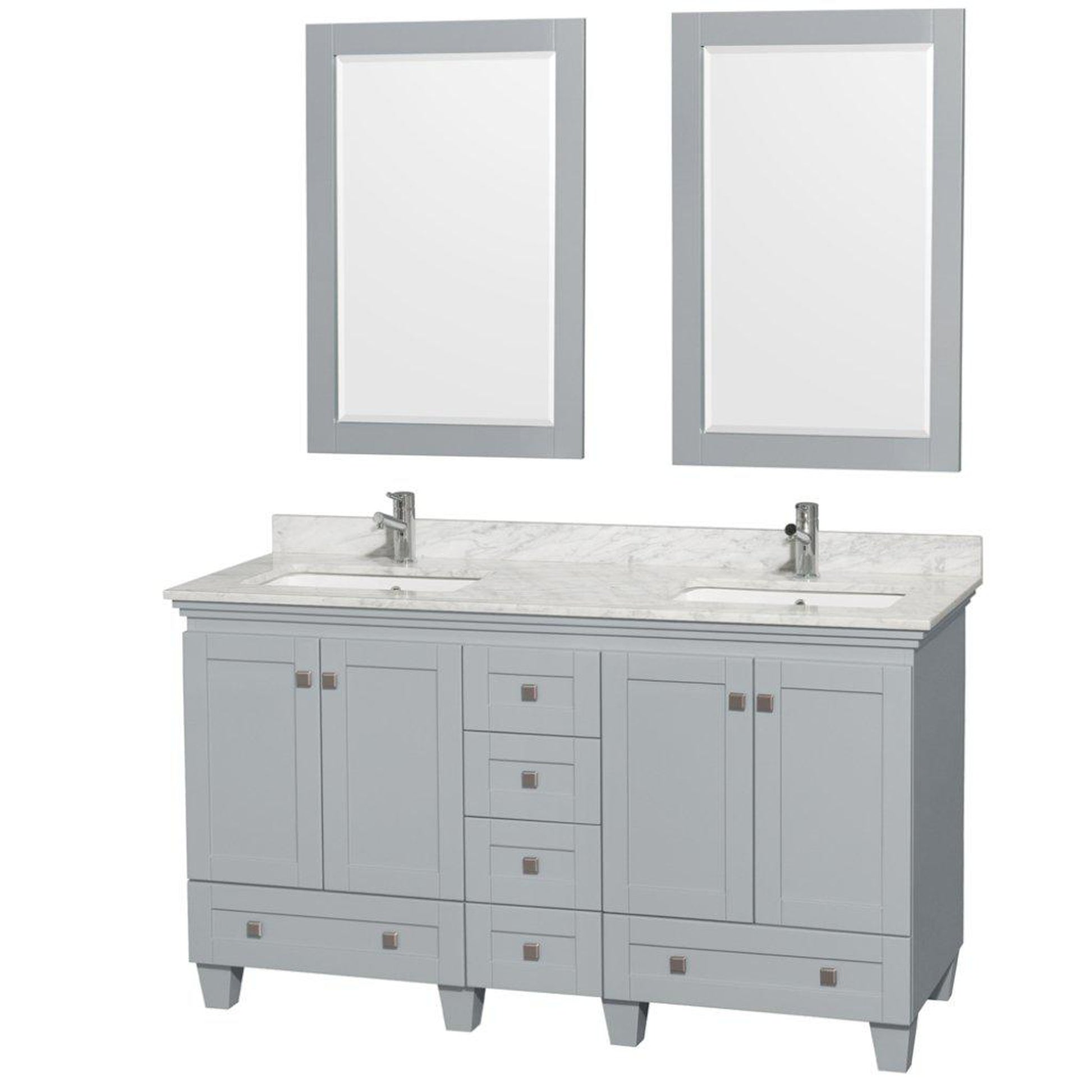 Wyndham Collection Acclaim 60" Double Bathroom Oyster Gray Vanity With White Carrara Marble Countertop And Undermount Square Sinks And 2 Set Of 24" Mirror