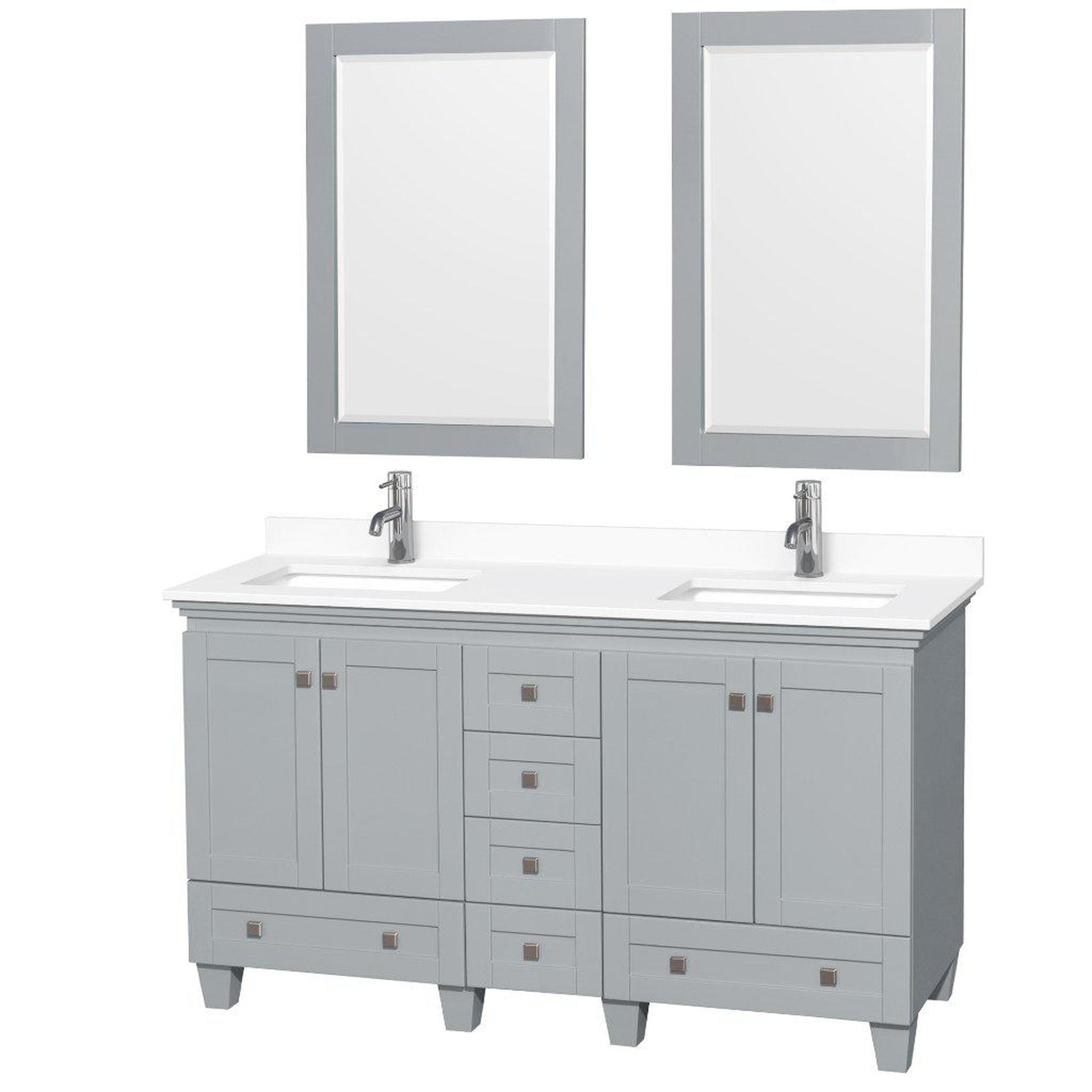 Wyndham Collection Acclaim 60" Double Bathroom Oyster Gray Vanity With White Cultured Marble Countertop And Undermount Square Sinks And 2 Set Of 24" Mirror
