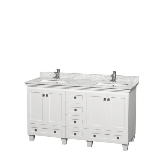 Wyndham Collection Acclaim 60" Double Bathroom White Vanity With White Carrara Marble Countertop And Undermount Square Sinks