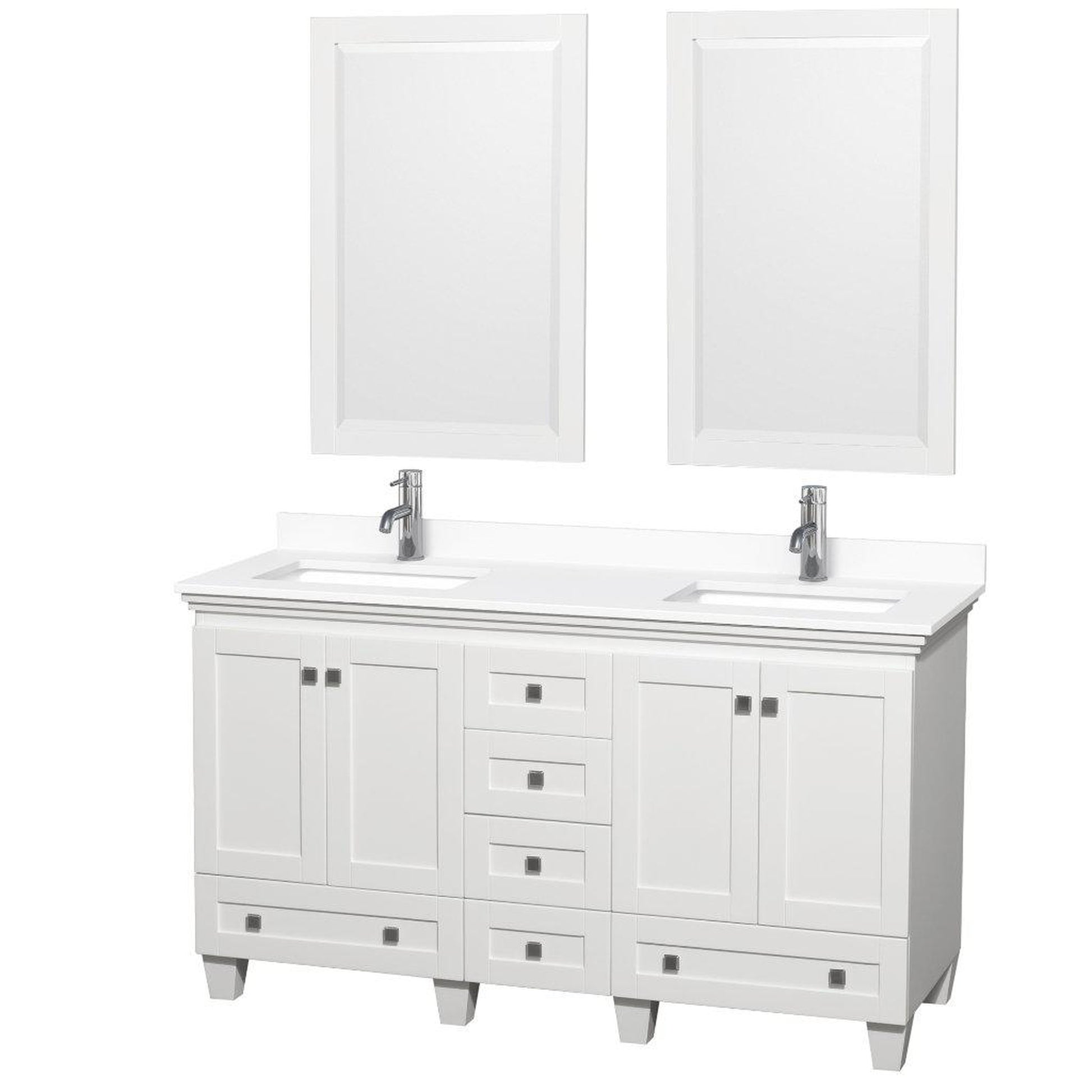 Wyndham Collection Acclaim 60" Double Bathroom White Vanity With White Cultured Marble Countertop And Undermount Square Sinks And 2 Set Of 24" Mirror