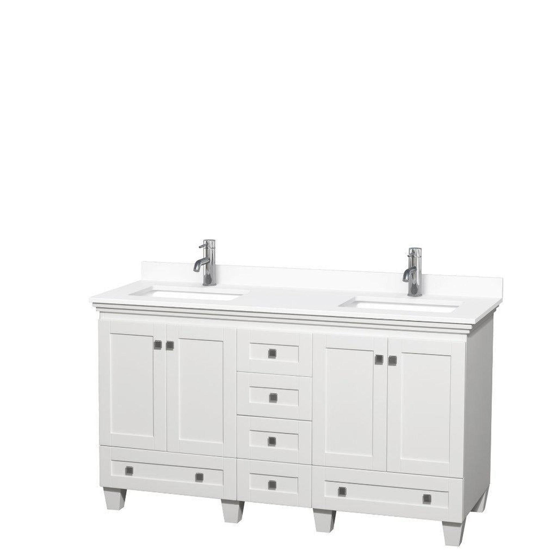 Wyndham Collection Acclaim 60" Double Bathroom White Vanity With White Cultured Marble Countertop And Undermount Square Sinks