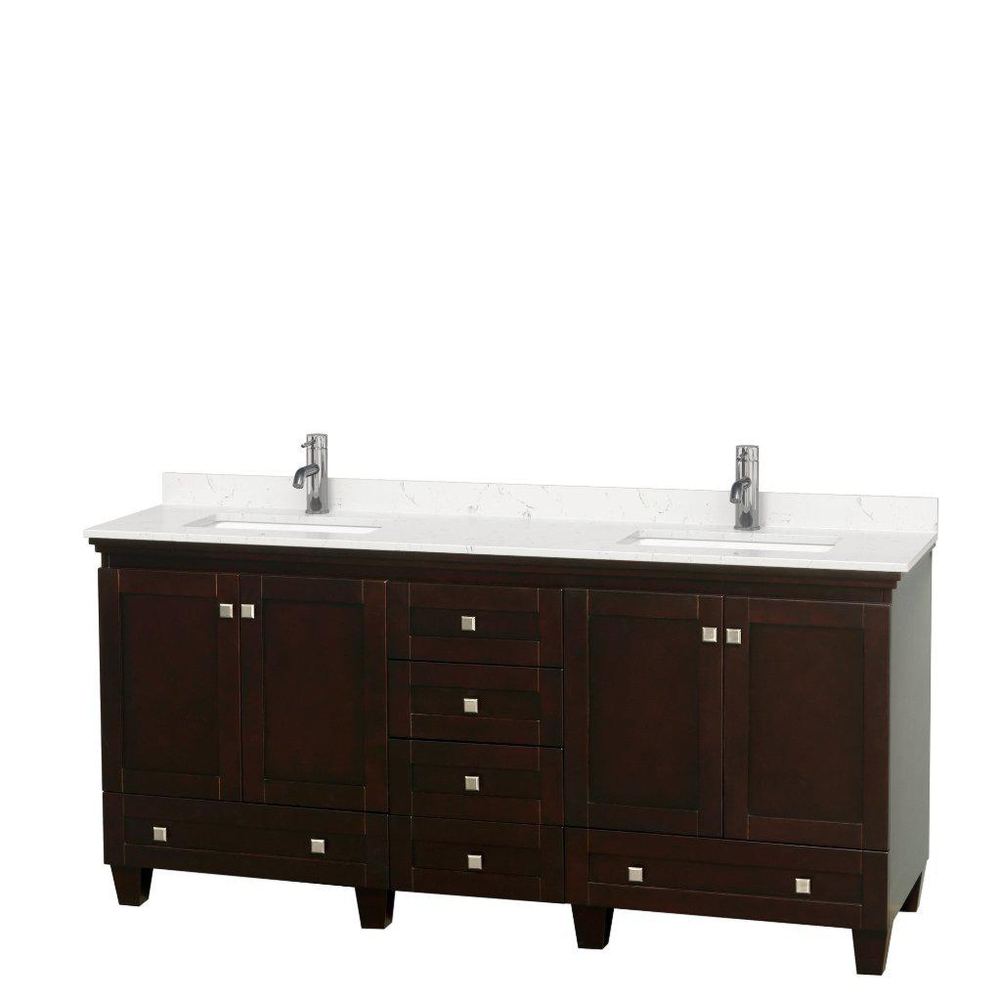 Wyndham Collection Acclaim 72" Double Bathroom Espresso Vanity With Light-Vein Carrara Cultured Marble Countertop And Undermount Square Sinks